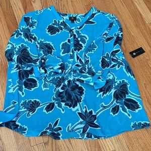 JM Collection Blue Floral Blouse